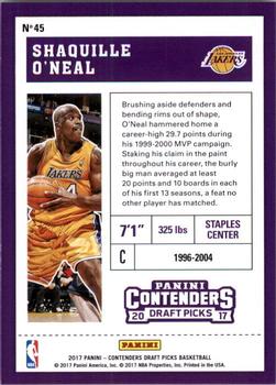 2017 Panini Contenders Draft Picks #45 Shaquille O'Neal Back