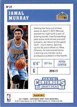 2017 Panini Contenders Draft Picks #21 Jamal Murray Back