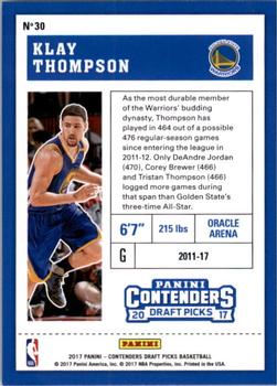 2017 Panini Contenders Draft Picks #30 Klay Thompson Back
