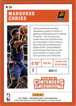 2017 Panini Contenders Draft Picks #39 Marquese Chriss Back