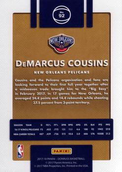 2017-18 Donruss #92 DeMarcus Cousins Back