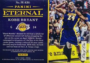 2016-17 Panini Eternal - Black #PE-KB1 Kobe Bryant Back