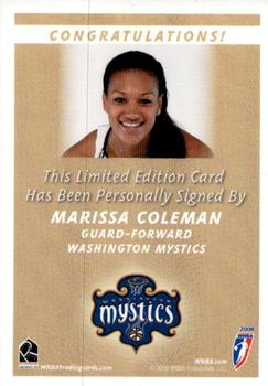2009 Rittenhouse WNBA Series 2 - Autographs #NNO Marissa Coleman Back