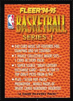 1994-95 Fleer - Perforated Promo Sheet Singles #NNO Info Card Back