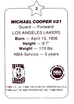1984-85 Star Arena Los Angeles Lakers #2 Michael Cooper Back