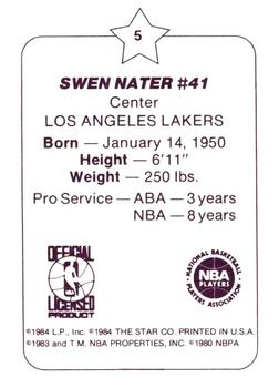 1984-85 Star Arena Los Angeles Lakers #5 Swen Nater Back