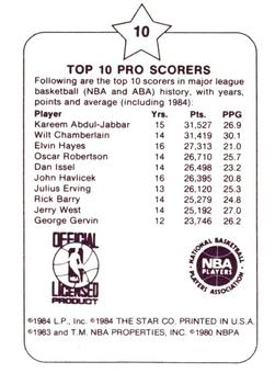 1984-85 Star Arena Los Angeles Lakers #10 Kareem Abdul-Jabbar Back