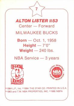 1984-85 Star Arena Milwaukee Bucks #7 Alton Lister Back