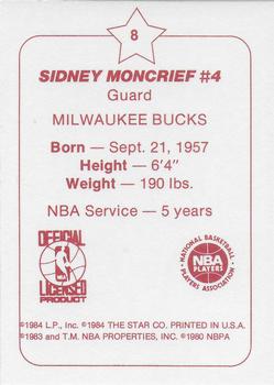 1984-85 Star Arena Milwaukee Bucks #8 Sidney Moncrief Back