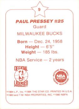 1984-85 Star Arena Milwaukee Bucks #9 Paul Pressey Back