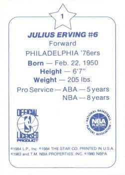 1984-85 Star Arena Philadelphia 76ers #1 Julius Erving Back