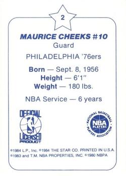 1984-85 Star Arena Philadelphia 76ers #2 Maurice Cheeks Back