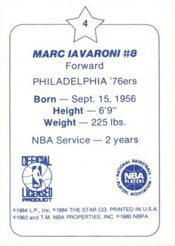 1984-85 Star Arena Philadelphia 76ers #4 Marc Iavaroni Back