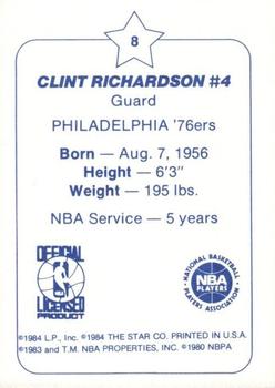 1984-85 Star Arena Philadelphia 76ers #8 Clint Richardson Back