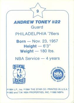 1984-85 Star Arena Philadelphia 76ers #9 Andrew Toney Back