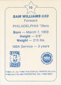 1984-85 Star Arena Philadelphia 76ers #10 Sam Williams Back