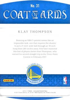 2016-17 Panini Excalibur - Coat of Arms Blue #31 Klay Thompson Back