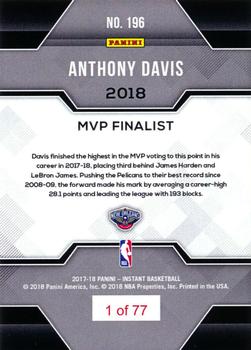 2017-18 Panini Instant NBA #196 Anthony Davis Back