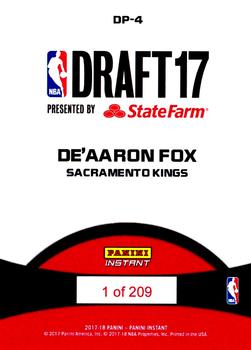 2017-18 Panini Instant NBA - Draft Night #DP-4 De'Aaron Fox Back