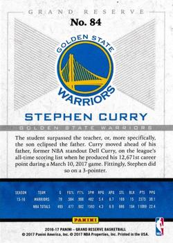 2016-17 Panini Grand Reserve - Vintage #84 Stephen Curry Back