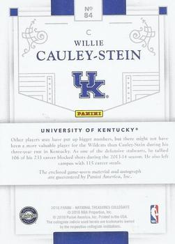 2016 Panini National Treasures Collegiate - Material Signatures Silver #84 Willie Cauley-Stein Back