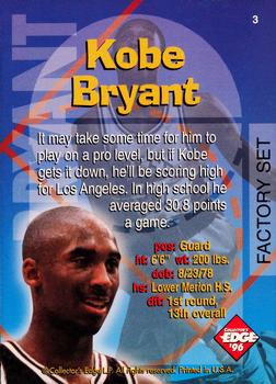 1996 Collector's Edge Rookie Rage - Radical Recruits Holofoil Factory Set #3 Kobe Bryant Back