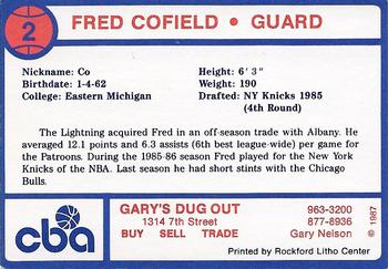 1987-88 Rockford Lightning #NNO Fred Cofield Back