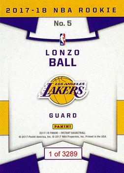 2017-18 Panini Instant NBA - RPS First Look #5 Lonzo Ball Back