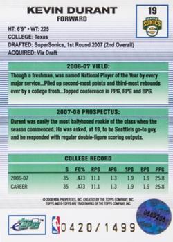 2007-08 Topps eTopps #19 Kevin Durant Back