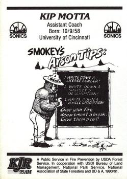 1990-91 Seattle SuperSonics Smokey #NNO Kip Motta Back