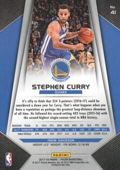 2017-18 Panini Prizm #41 Stephen Curry Back