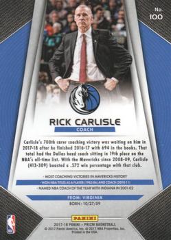 2017-18 Panini Prizm #100 Rick Carlisle Back