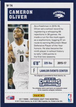 2017 Panini Contenders Draft Picks - College Ticket #74 Cameron Oliver Back