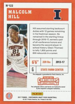 2017 Panini Contenders Draft Picks - College Ticket #122 Malcolm Hill Back