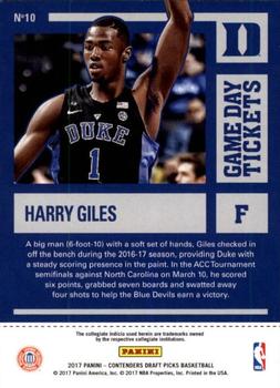 2017 Panini Contenders Draft Picks - Game Day Tickets #10 Harry Giles Back