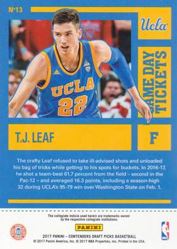 2017 Panini Contenders Draft Picks - Game Day Tickets #13 T.J. Leaf Back
