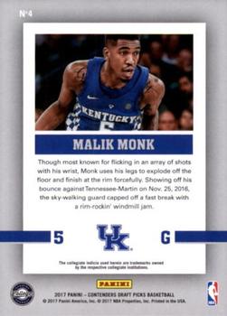 2017 Panini Contenders Draft Picks - School Colors #4 Malik Monk Back