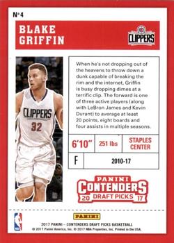 2017 Panini Contenders Draft Picks - Draft Ticket #4 Blake Griffin Back