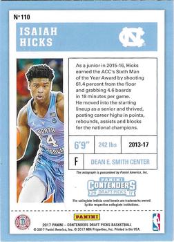 2017 Panini Contenders Draft Picks - College Draft Ticket Blue Foil #110 Isaiah Hicks Back