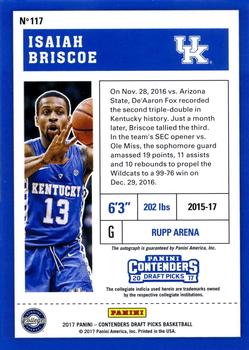 2017 Panini Contenders Draft Picks - College Cracked Ice Ticket #117 Isaiah Briscoe Back
