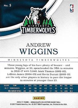 2016-17 Panini Immaculate Collection #5 Andrew Wiggins Back