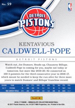 2016-17 Panini Immaculate Collection #59 Kentavious Caldwell-Pope Back