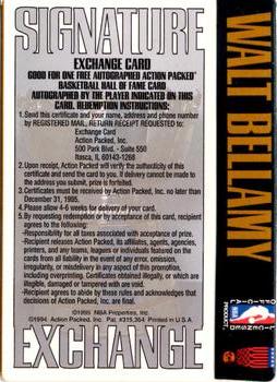 1995 Action Packed Hall of Fame - Autograph Redemption Cards #NNO Walt Bellamy Back
