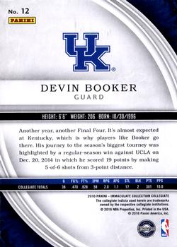 2016-17 Panini Immaculate Collection Collegiate - Red #12 Devin Booker Back