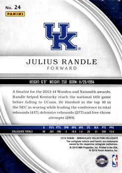 2016-17 Panini Immaculate Collection Collegiate - Red #24 Julius Randle Back