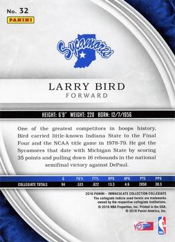 2016-17 Panini Immaculate Collection Collegiate - Blue #32 Larry Bird Back