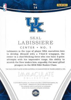 2016-17 Panini Immaculate Collection Collegiate - Sole of the Game #14 Skal Labissiere Back