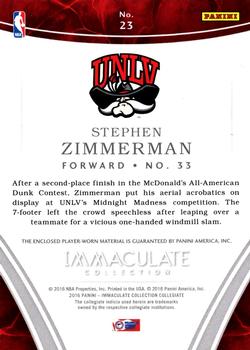 2016-17 Panini Immaculate Collection Collegiate - Sole of the Game #23 Stephen Zimmerman Back