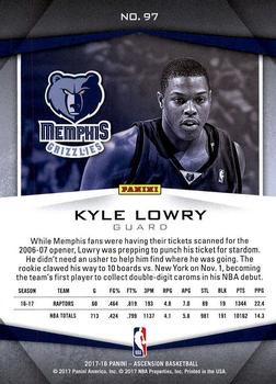 2017-18 Panini Ascension #97 Kyle Lowry Back