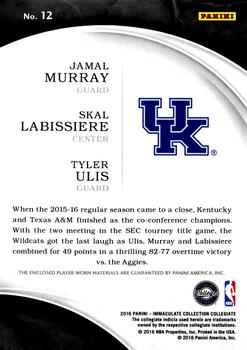 2016-17 Panini Immaculate Collection Collegiate - Trio Materials #12 Jamal Murray / Skal Labissiere / Tyler Ulis Back
